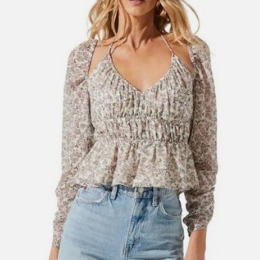NWT Astr the Label Floral Off the Shoulder Blouse with Tie Detail